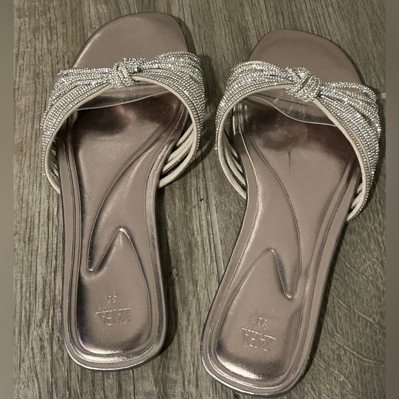 Zara rhinestone sparkly flat slide sandals 38 - Picture 2 of 3